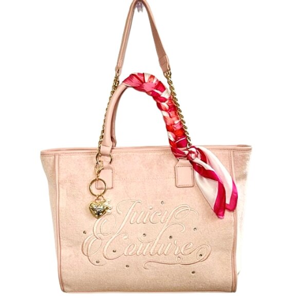NWT Juicy Couture Crystal Pink Diamond Tote Shoulder Bag with Scarf & Bag Charm - Picture 2 of 14